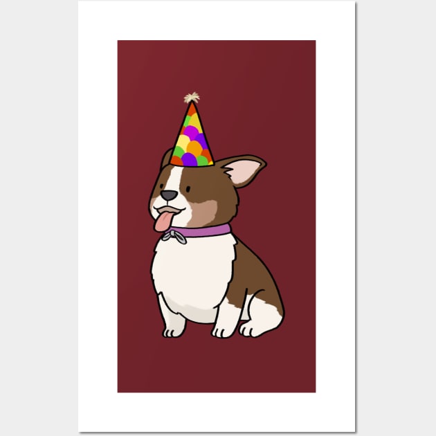 Cute corgi in party hat cartoon Wall Art by ballooonfish